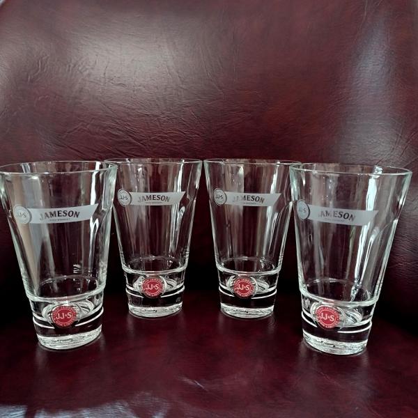 Vintage John Jameson and Son Irish Whiskey Tall Glasses, Set of 4, JJ & S Limited Edition Logo Glasses
