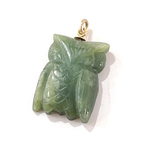Vintage Carved Jade Owl Pendant Charm, Owl Necklace