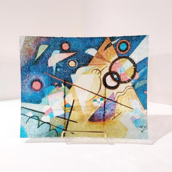 Vintage Wassily Kandinsky Abstract Art Reproduction Fused Glass Tray, Art Glass Dish