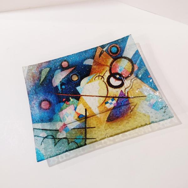 Vintage Wassily Kandinsky Abstract Art Reproduction Fused Glass Tray, Art Glass Dish