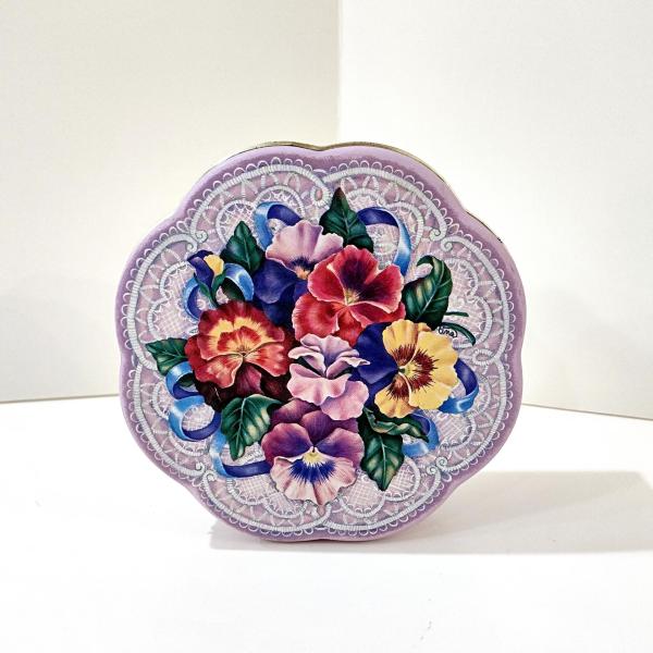 Vintage Flower Shaped Purple Lace Metal Tin Storage Container