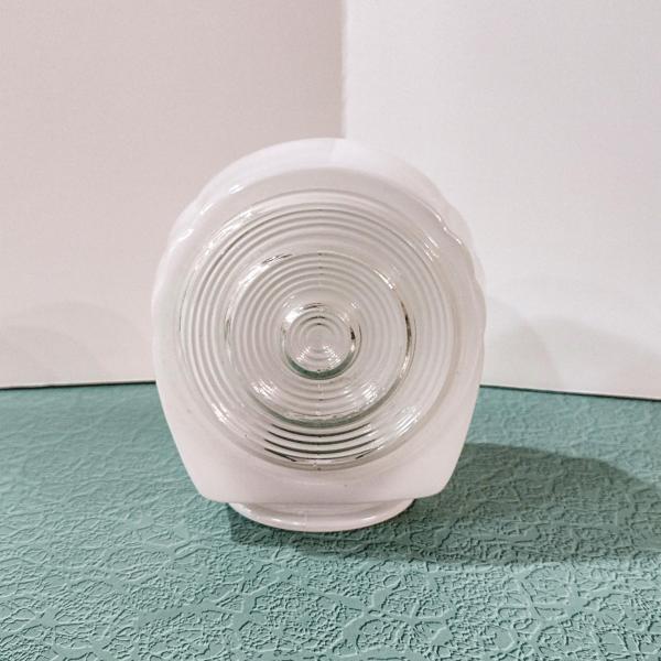 Vintage Art Deco Round Bullseye White Glass Globe Light Cover, Sconce Shade, MCM Bathroom or Porch Light Shade