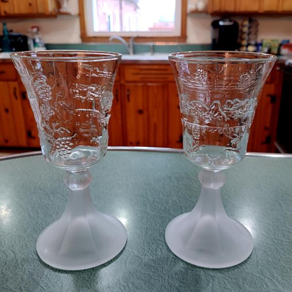 Set of Two Vintage Last Supper Goblets, Indiana Glass Tiara, Votive Holder