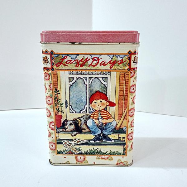 Vintage Lazy Days Metal Coin Bank, Retro Tin Children's Bank and Storage Container