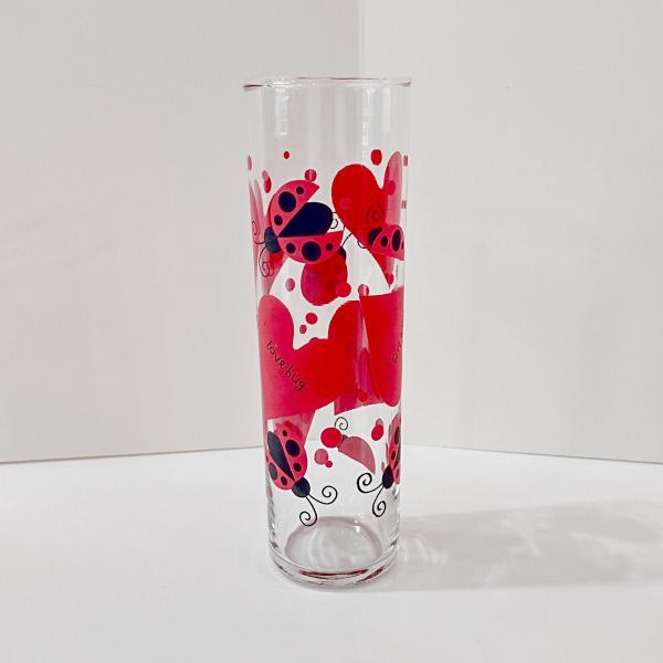 Vintage Anchor Hocking Love Bug Tall Collins Glass, Lady Bug and Hearts Bud Vase