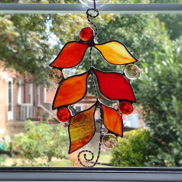 Stained Glass Fall Leaves with Glass Jewels