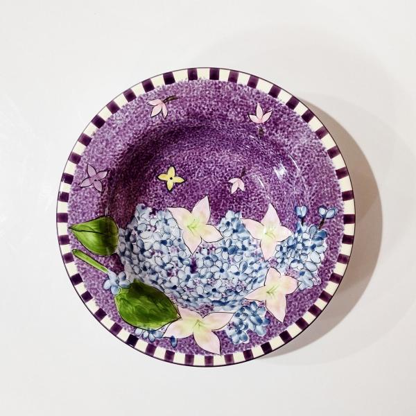 Vintage Laurie Gates Hydrangea Ceramic Purple Spongeware Salad Soup Cereal Bowl