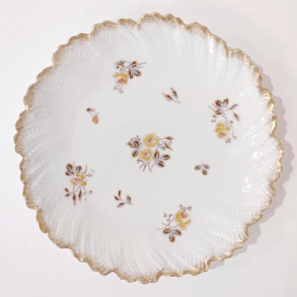 Antique Limoges France Yellow Roses Floral Scalloped 8 1/2" Porcelain Plate