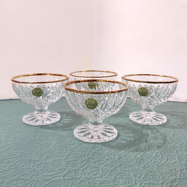 Vintage Cristal D'Arques Longchamp Gold Lead Crystal Footed Dessert Coupes, Set of 4