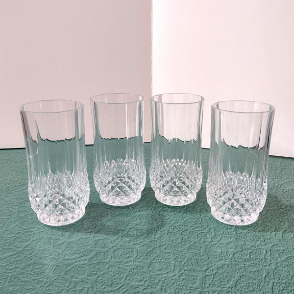 Vintage Cristal D'Arques Longchamp Crystal Highball Glasses, Set of Four, 8 Ounce Tumblers