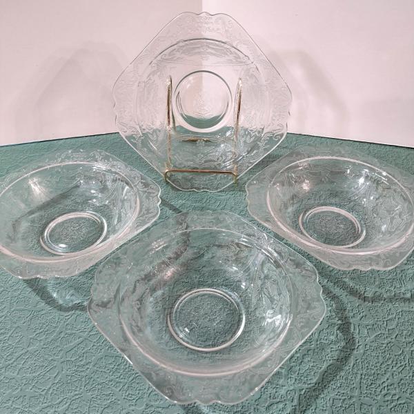 Vintage Indiana Glass Madrid Recollection Cereal Bowls, Set of Four, Pressed Glass Serving Bowls