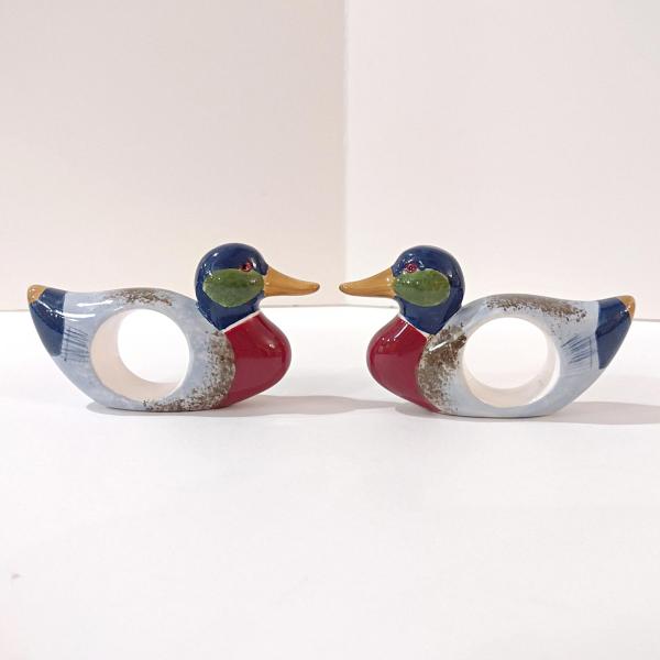 Vintage Ceramic Mallard Duck Napkin Rings, Set of Two