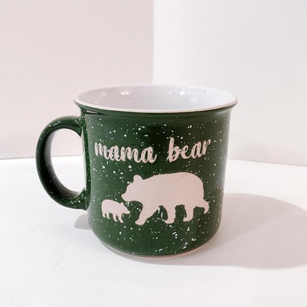Momma Bear Green Spatterware Ceramic Oversized Coffee Mug, Mother's Day Gift