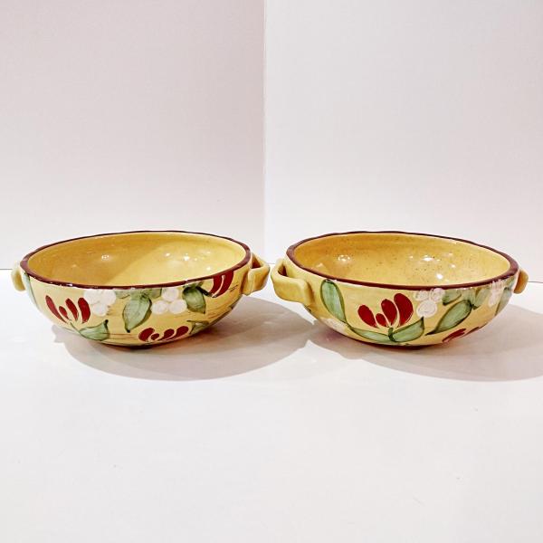 Vintage Artland Margaux Collection Ceramic Coupe Soup Bowls, Set of Two, Tuscan Style Handled Bowls