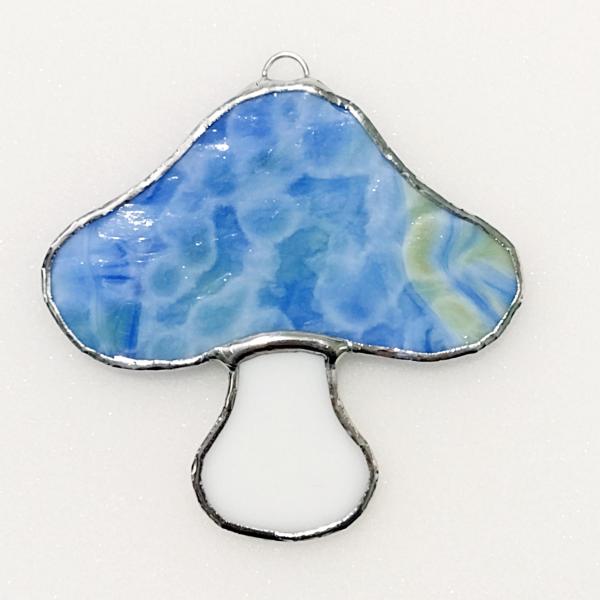 Stained Glass Blue Mushroom Suncatcher