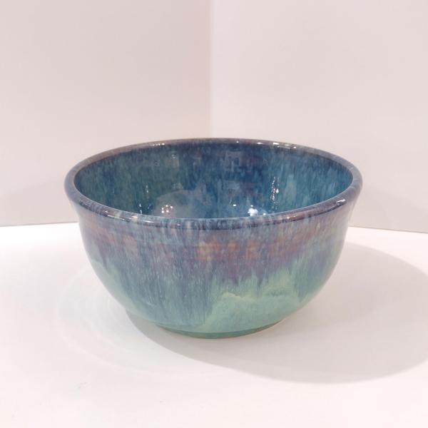 Artisan Blue Green Drip Glaze Ceramic Bowl, Hand Crafted Pottery