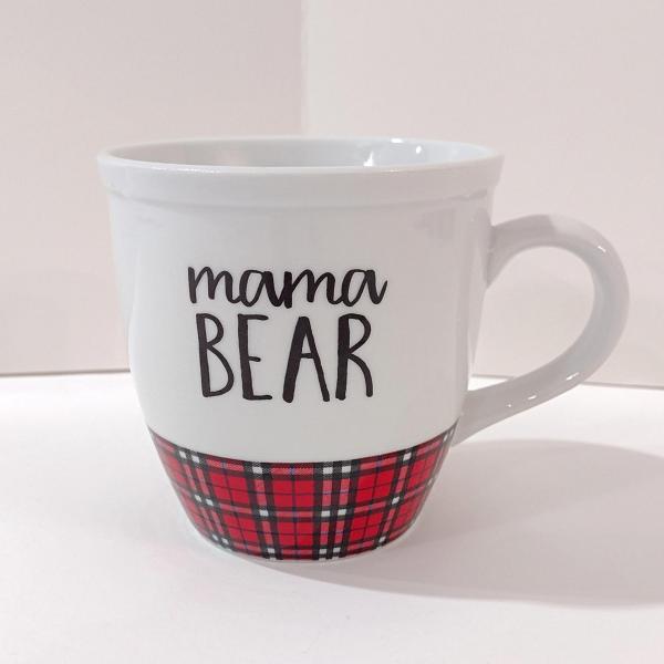 Vintage Mama Bear Red Plaid and White Ceramic Coffee Tea Mug, Large Oversized Mug, Mother's Day Gift