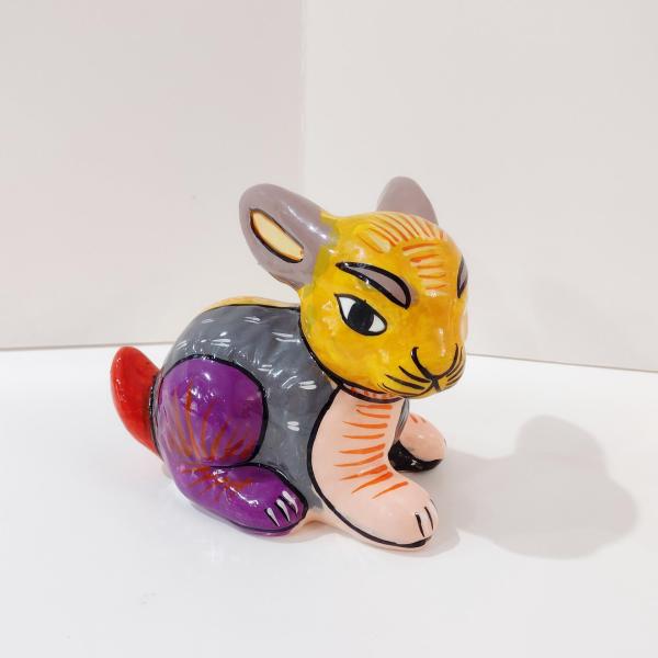Vintage Hand Painted Mexican Folk Art Ceramic Bunny Rabbit Figurine