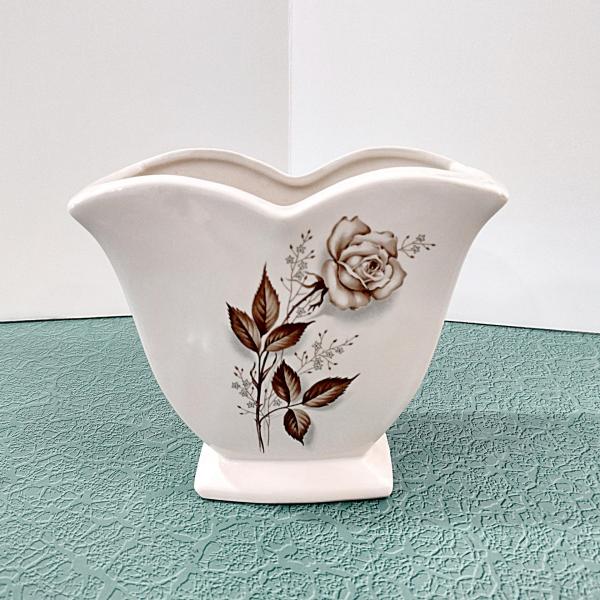 Vintage McCoy Brown Rose Ceramic Heart Double Arch Vase, 1950's Mccoy Pottery
