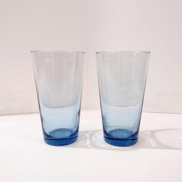 Vintage Libbey Flare Blue Mediterranean 17 Ounce Flat Tumblers / Iced Tea Glasses, Set of Two