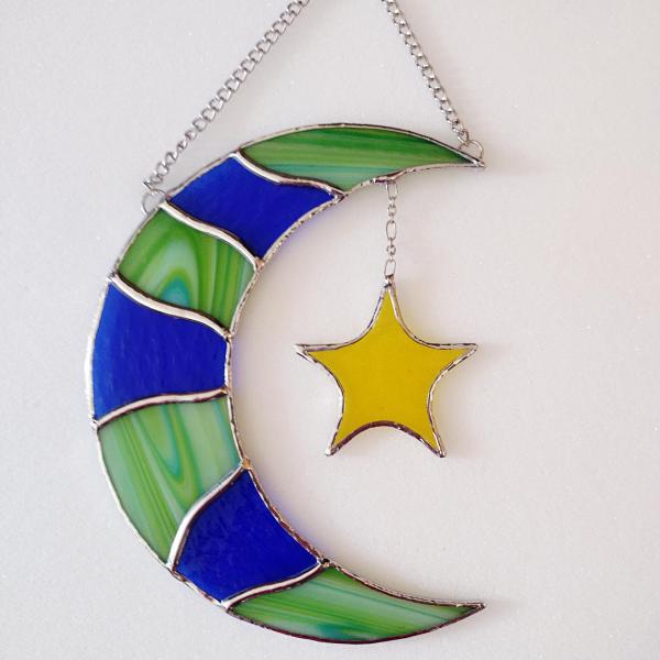 Moon and Star Stained Glass Suncatcher, Celestial Decor, Stained Glass Moon, Housewarming Gift
