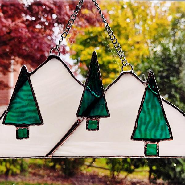 Snowy Mountain Pine Trees Suncatcher