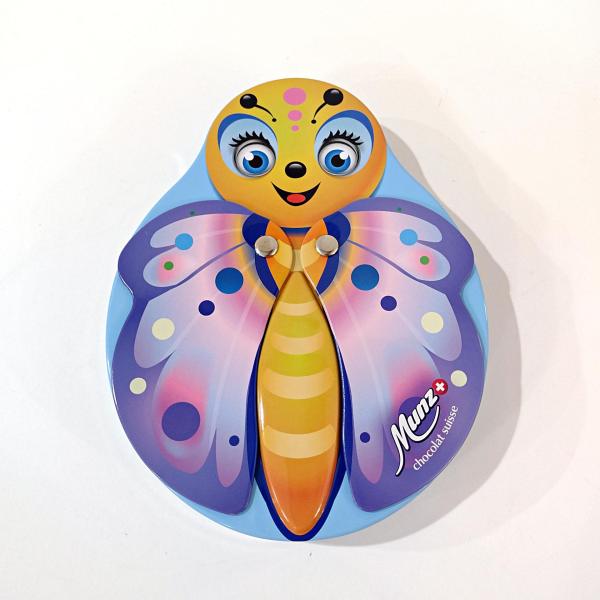 Munz Swiss Chocolates Butterfly Tin Box, Whimsical Storage Tin