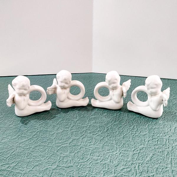Vintage Angel Cherub Ceramic Napkin Rings, Set of Four