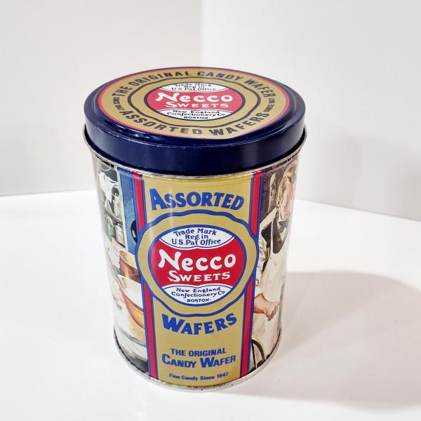 Vintage Necco Sweets Candy Wafer Tin, Cylinder Storage Container