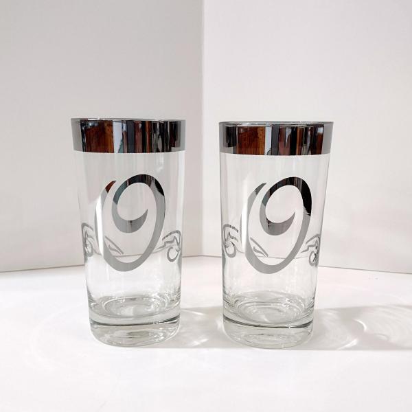 Vintage Glastonbury Lotus Monogram Platinum Letter O Highball Glasses, Set of Two