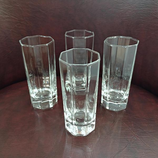Vintage Octime Clear 5 Ounce Juice Cordial Glasses, Set of 4, Octagonal Tall Shot Glasses