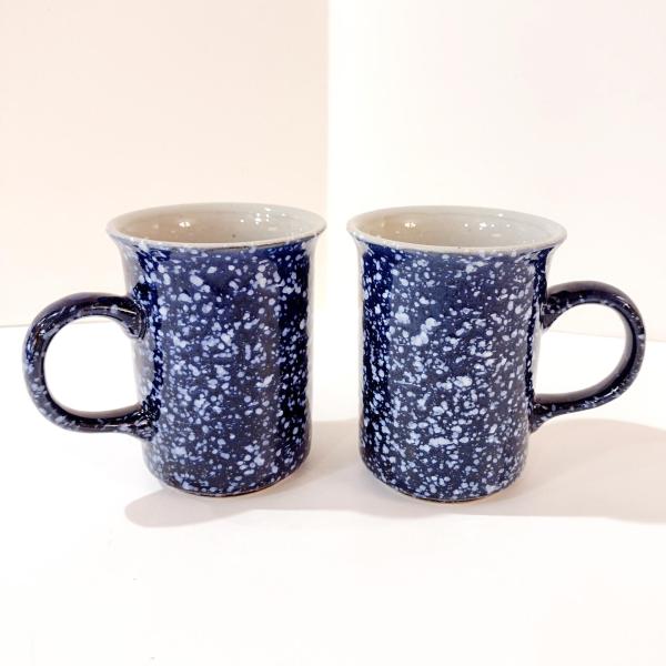 Vintage Otagiri Japan Blue Spackle Spatterware Ceramic Mugs, Set of Two