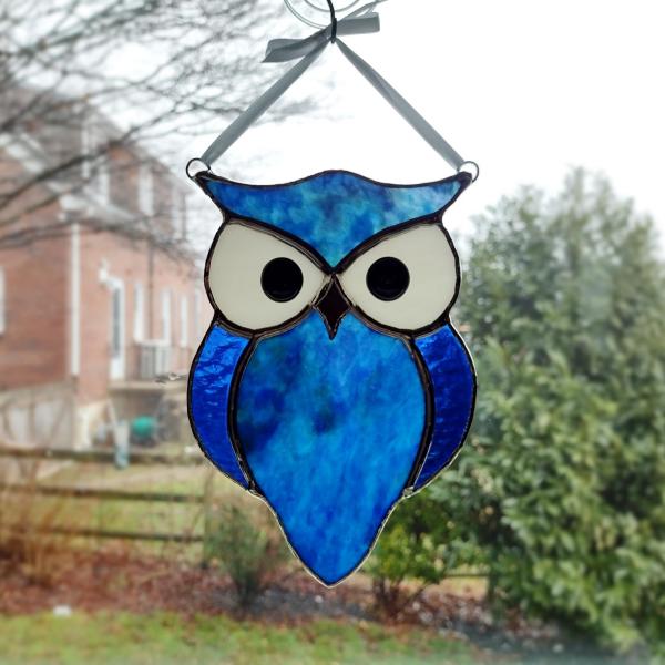 Blue Stained Glass Owl Suncatcher