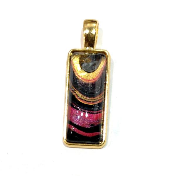 Painted Pendant, Black, Red, and Gold Swirl