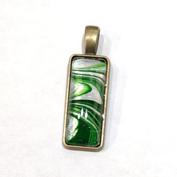 Painted Pendant,  Green and Silver Swirl