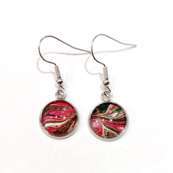 Painted Earrings, Red, Green, and Silver, Holiday Jewelry