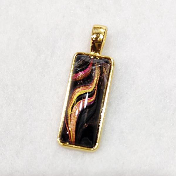 Painted Pendant, Black, Gold and Red Swirl