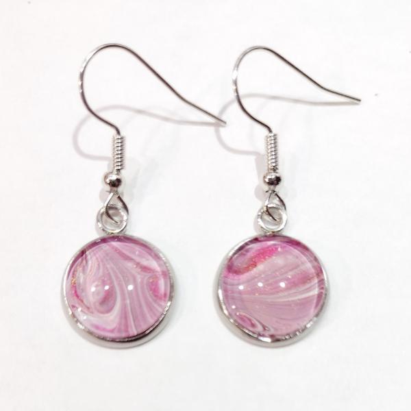 Painted Earrings, Pink and White Swirls