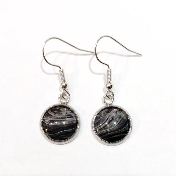 Painted Earrings, Black and Silver/Gray