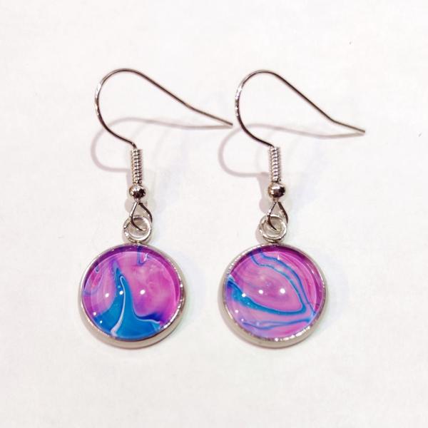 Painted Earrings, Pink and Blue Swirls
