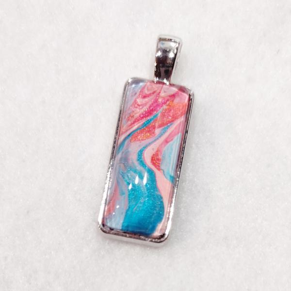 Painted Pendant, Coral Pink and Blue Swirls