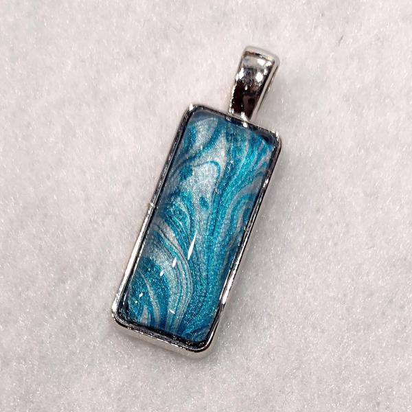 Painted Pendant, Turquoise Blue and Silver Swirl