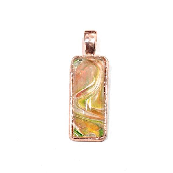 Painted Pendant, Rose, Green and Gold