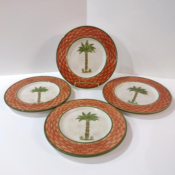 Vintage Nassau Palm Tree Ceramic Salad Appetizer Plates, Set of Four
