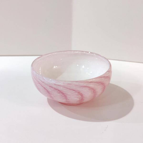 Vintage Pink Swirl Hand Blown Glass Bowl, Trinket Dish