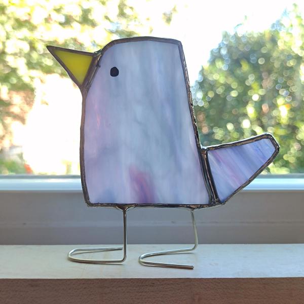 Stained Glass Standing Bird, Funky Glass Bird, Purple Bird Suncatcher, Windowsill Sitter