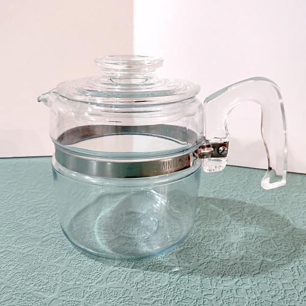 Vintage PYREX Flameware Stovetop Glass Coffee Percolator 4 Cup Carafe with Lid and Handle, Model Pyrex 7754-b