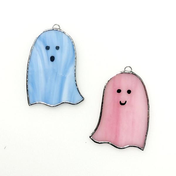 Ghost Stained Glass Suncatcher Set of Two, Blue and Pink Pastel Halloween Decoration, Custom Colors Available