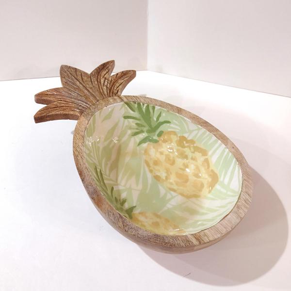 Vintage Wooden Pineapple Serving Bowl, Mango Wood Pineapple Shaped Fruit Centerpiece Bowl