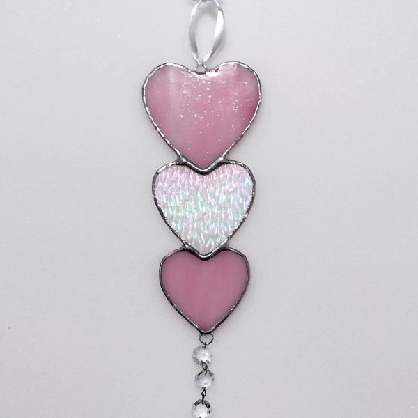 Nesting Hearts Stained Glass Suncatcher, Pink and Clear Iridescent